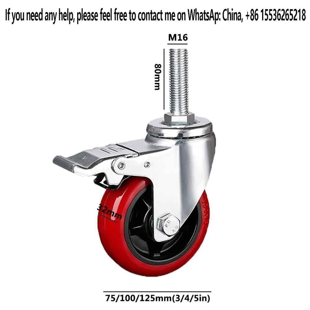 PU Rotelle Universali con Freno Ruote Girevoli con M16*80mm Perno Filettato Rotelle Pesanti Silenziose Rotelle Pivotanti orientabili 360° Capacità di Carico 450kg (Color : Swivel, Size : 4i
