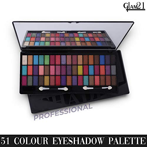 Image of Glam21 professional eyeshadow palette 01, 51 highly pigmented, shimmery & metallic shades | sleek design makeup kit with 2 applicator, 308 gm