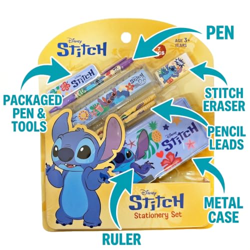 Image of Stitch 7 pcs Stationery SetSchool Supplies Kit Multicolor Return Gift for Kids Age 3 Years +