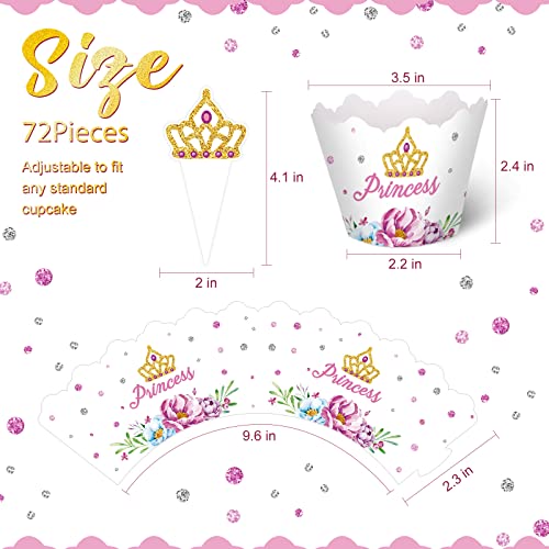 Nuenen 72 Pcs Princess Cupcake Toppers And Wrappers Princess Theme Cupcake Decorations Pink Crown Castle Carriage Cupcake Toppers For Baby Shower Girls Birthday Party And Princess Theme Party Supplies #TOP1