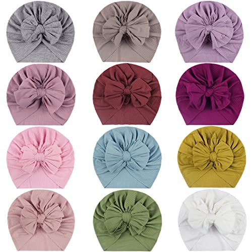 TinaDeer Baby Kinder Mädchen Turban Hüte mit Schleife Kopfband Turban Haarbänder Taufe Headwrap Neugeborenes Baby Stirnband Mädchen Volltonfarbe geknotet Hut Mütze Hut (Rot, Einheitsgröße) Cover