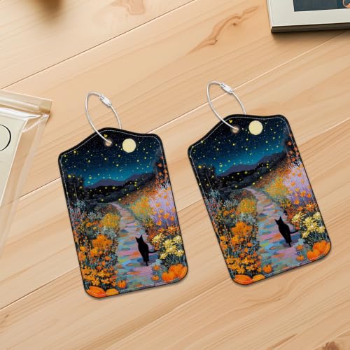 Image of Halloween Black Cat Luggage Tags 2 Pack, PU Leather Privacy