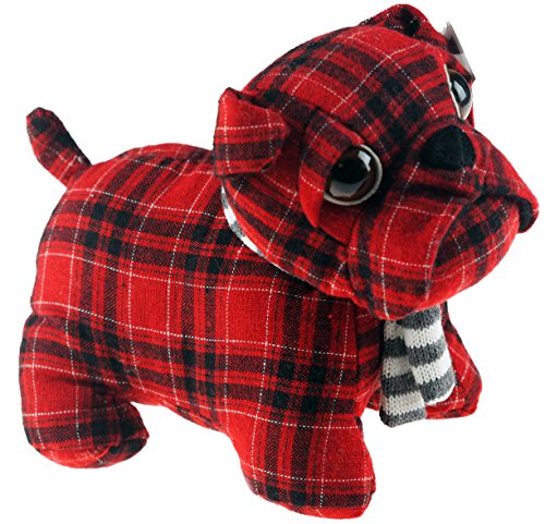 Cute Red Tartan PUG Dog Door Stop