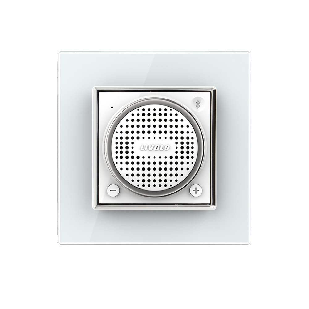 Luxus-Time LIVOLO Altoparlante Bluetooth da parete altoparlante da incasso per presa audio con cornice in vetro bianco per musica podcast in ufficio casa VL-FCF-2WP-11-SR-11
