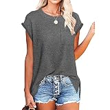 ELIY BASIC Women's Summer Cap Sleeve T Shirts Loose Fit Solid Color Basic Tees Side Split Shirt Tops