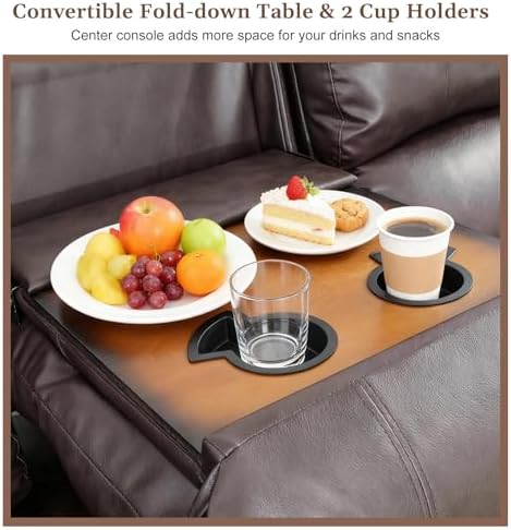 Living Room Furniture Sets, Leather Recliner Sofa, Sectional Sofa Set with Convertible Table & Cup Holders, 3 Pieces Furniture for Living Room/RV/Office (3 Pieces Set, Brown Leather) - Thumbnail 5