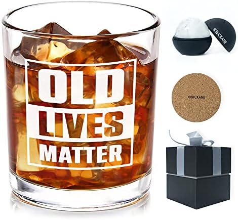 NICKANE Whiskey Glass 11oz - Old Fashioned Glass | Old Lives Matter Whisky Glass Set For Men | Christmas, Birthday, Father's Day Gifts for Husband, Friends, Colleagues, Co-woker
