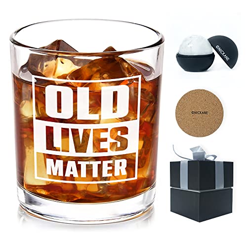 Nickane Whiskey Glass 11Oz - Old Fashioned Glass | Old Lives Matter Whisky Glass Set For Men | Christmas, Birthday, Father's Day Gifts For Husband, Friends, Colleagues, Co-Woker #TOP3