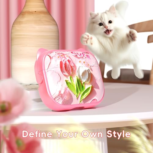 Image of for AirPods Pro 2 Case with Cleaning Kit, Cute Cat Ear Print Design & Cute Buckle for Girls, Phone Holder & Top Safe Lock Buckle Design for AirPods Pro 2nd /1st Gen case, Tulip