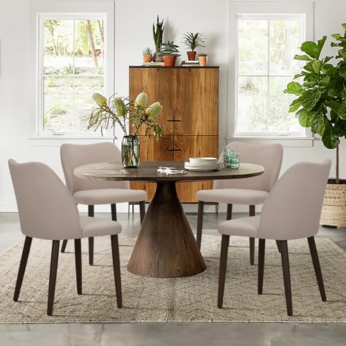 COLAMY Upholstered Dining Chairs Set of 4, Fabric Dining Room Kitchen Chairs with Padded Seat and Wood Legs for Restaurant/Cafe, Camel