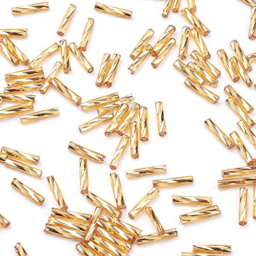 Craftdady 555Pcs Tube Glass Bugle Seed Beads 12Mm Metallic Gold Twisted Spacer Beads For Craft Beading Necklace Bracelet Earring Jewelry Making Hole: 0.5Mm #TOP2