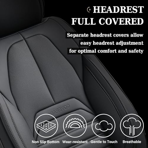 Image of Coverado Seat Covers, Car Seat Covers Front Seats, Automotive Seat Covers, Waterproof Nappa Leather Car Seat Cover, Car Seat Cushion, Black Seat Covers Carseat Cover Universal Fit for Most Cars