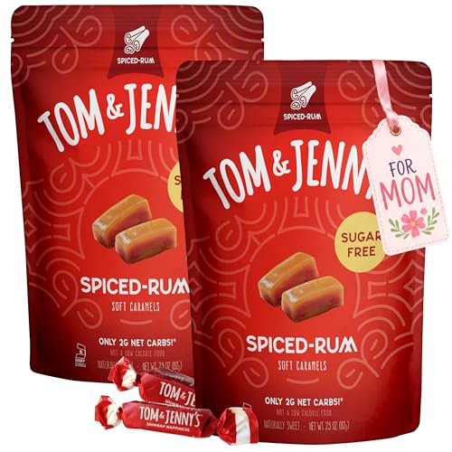 Tom & Jenny's Sugar Free Candy (Soft Caramel) with Spices and Vanilla - Low Net Carb Keto Candy - with Allulose and Maltitol - (Spiced Rum Caramel, 2-pack)