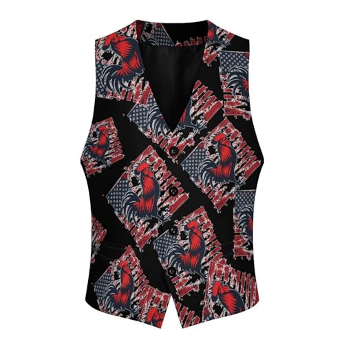 Vintage US Flag Cock Fight Men's Suit Vests Business Formal Dress V-Neck Waistcoat Tops with 2 Pockets4