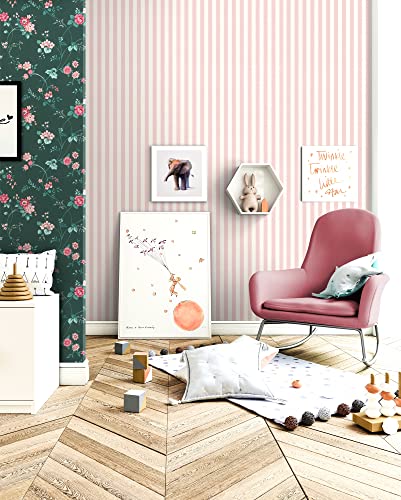 Papel pintado dormitorio rosa rayas crema de pared tejido no tejido salón clásico 6