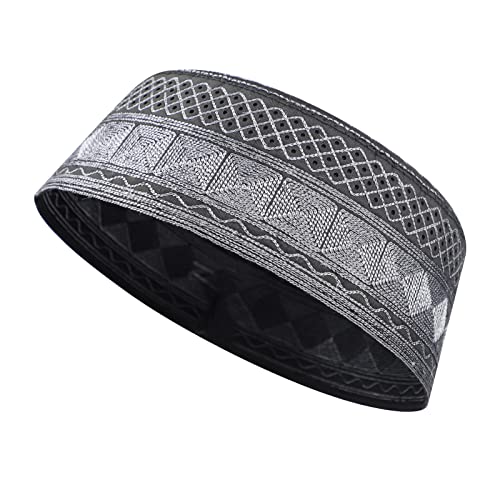 Image of Men Muslim Prayer Kufi Hat Prayer Headwear Cap Islamic Beanie Skull Cap Embroidery Kofia Topi Sun Hat