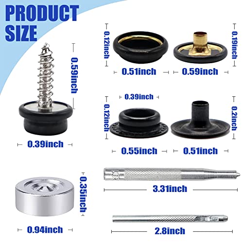 353 Pcs Boat Canvas Snap Kit, Zynery Marine Grade Stainless Steel Canvas Repair Kit, Snap Fasteners Kit For Boat Canvas Fabric Leather With Material Hole Punch/Setting Tools (Black) #TOP2
