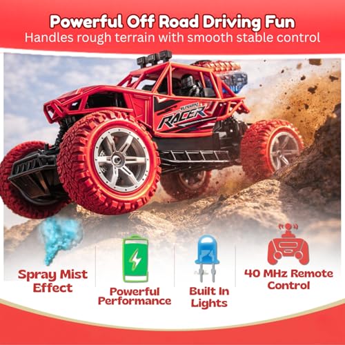 Image of Toy Imagine Remote Control Car for Kids, Rechargeable RC Off Road Buggy with LED Lights & Spray Mist Effect, 40MHz Racing Car Toy for Boys & Girls, Indoor Outdoor Play, Red