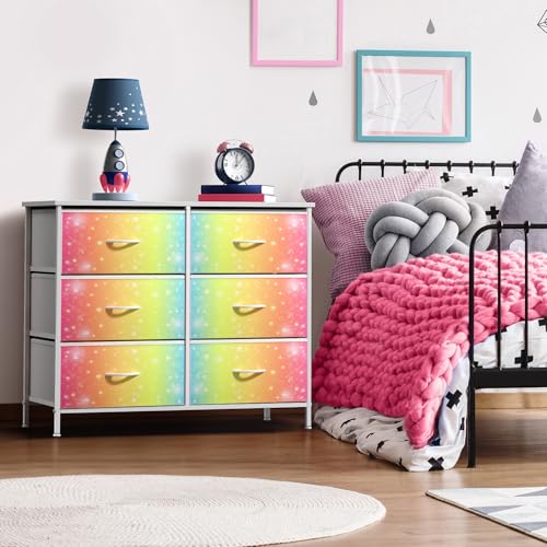Sorbus Dresser with Fabric Drawers & Wood Top (6 Drawer, Rainbow Stars) - image 2