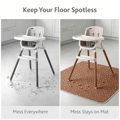 Image of Baby Splat Mat for Under High Chair, 51 x 51 Inch | Polyester Splash Mat, Stain-Proof, Wipe-Clean, Thin & Light, Portable. Use As Food , Tablecloth, Picnic,Play ,Floor Mat