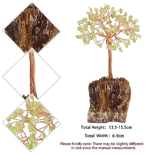 mookaitedecor Natural Peridot Green Healing Crystal Tree on Amber Calcite Cluster Base Feng Shui Money Tree Ornament for Home Semi Precious Gemstone Bonsai Tree Raw Crystal Gift Reiki Room Decor - Image 2