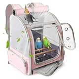 Parrot Carrier Backpack with Front Zipper Opening, Bird Travel Carrier Cage with Standing Perches and Metal Tray, Breathable Portable Transport Bag for Parakeet, Budgie, Conure, Cockatiel, Parrot