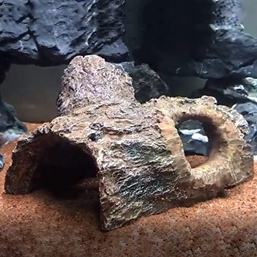 Reptile Habitat Decor Cavern Bark Bends ,Aquarium Cave Hollow Tree Trunk,5.1inch Resin Hideouts