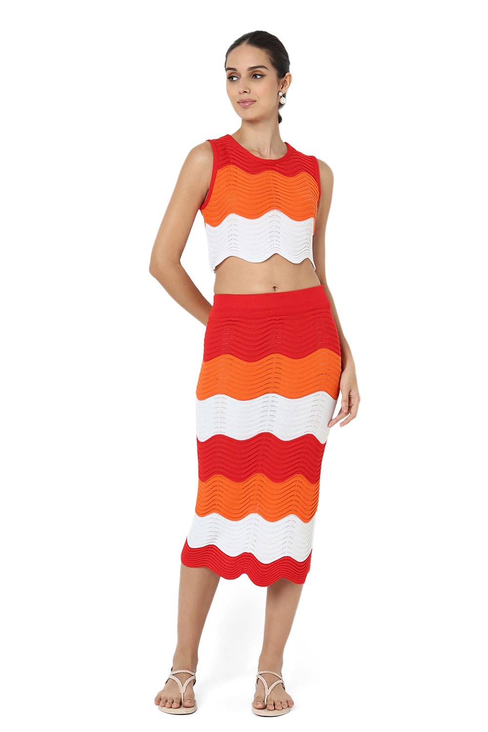 showoffff Edition Women's Colourblocked Orange Round Neck Crop Top with Skirt Co-ords Set-CHN-072_Orange_M-picture-13