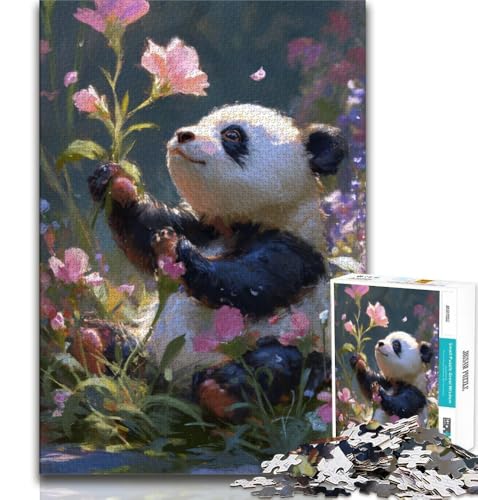 Rompecabezas de Panda de Flores para Adolescentes, Ideal como Juego Educativo y Regalo para Toda la Familia (38x26cm)