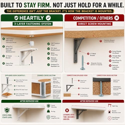 Image of Heartily 15.3 * 15.3 Inch Wall Mounted Folding Table | Compact Multipurpose Foldable Table with Strong Metal Bracket | 17 mm Thick | Study, Kitchen, Bedside, Utility Use (15.3 * 15.3 inches)