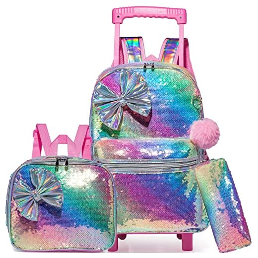 Stylish Bowknot Rolling Backpack for Girls