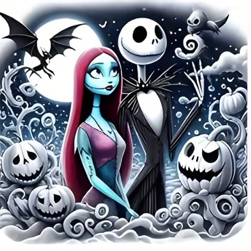 Halloween Jack and Sally Bat Diamond Art Painting Kits for Adults Diamond Painting Kits for Adults Beginners 5D DIY Full Drill Diamond Dot Gem Art Kits for Adult Home Wall Decor 13.8x13.8 Inch