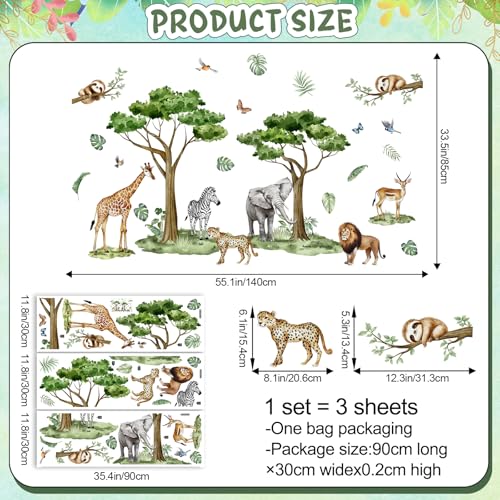 Vinilos Decorativos Safari Acuarela Animales y Árbol miniatura 2