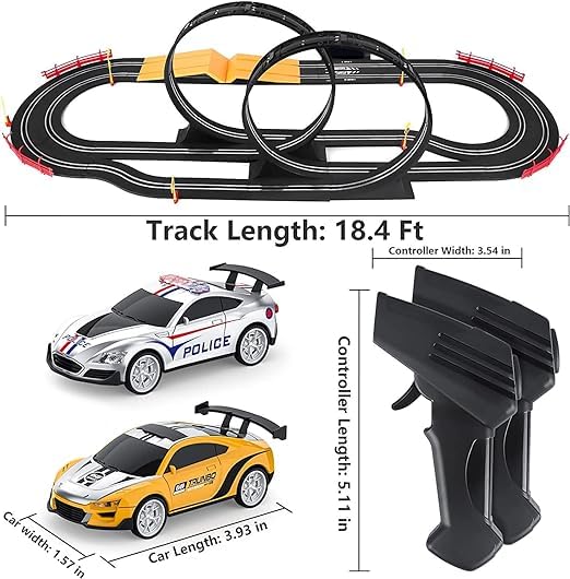 GORMERY Electric High-Speed Slot Car Race Car Track Sets with 2 1:43 Scale Slot Cars and 2 Hand Controllers with Headlights and Dual Racing, Toys Gifts for 6 7 8 9 10 11 12 Boys Girls 4