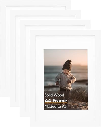 Vista 376 de KINLINK Marco de fotos A4 natural, de madera maciza con plexiglás acrílico para fotos A5 con paspartú o A4 sin paspartú, marco de fotos para mesa