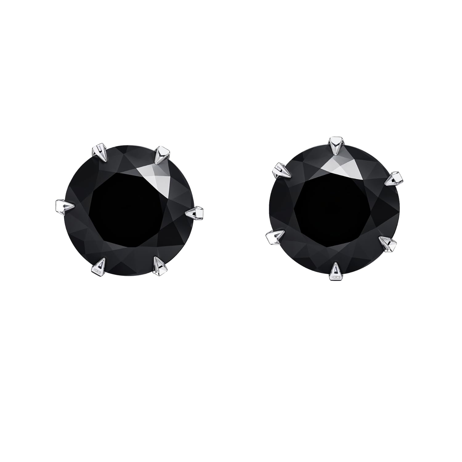 925 Silver Solitaire Black Stud Earrings | 92.5 Sterling Silver & Round Brilliant Cubic Zirconia Tops for Men Women Boys & Girls