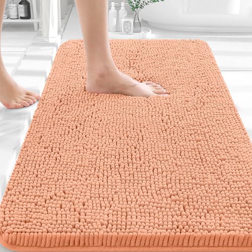 Image of OLANLY Bathroom Rugs 35x24, Extra Soft Absorbent Chenille Bath Rugs, Rubber Backing Quick Dry, Machine Washable Bath Mats for Bathroom Floor, Tub and Shower, Home Decor Accessories, Peach