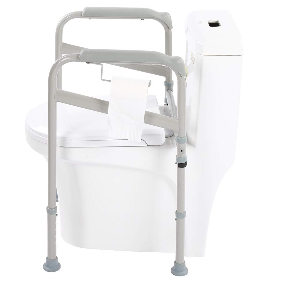 Wakects Braccioli per WC, Braccioli Toilette Sostegno per WC Regolabile in Altezza 65-86cm, Maniglia di Sicurezza per Bagno per Anziani e Disabili, in Acciaio al Carbonio