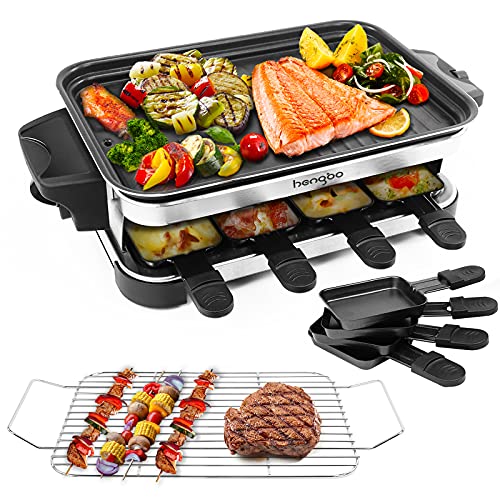 HengBo Raclette Grill für 8 6 4 2 Personen, Tischgrill Elektrisch mit 8 Antihaftbeschichteten Raclette Pfannen, 1…