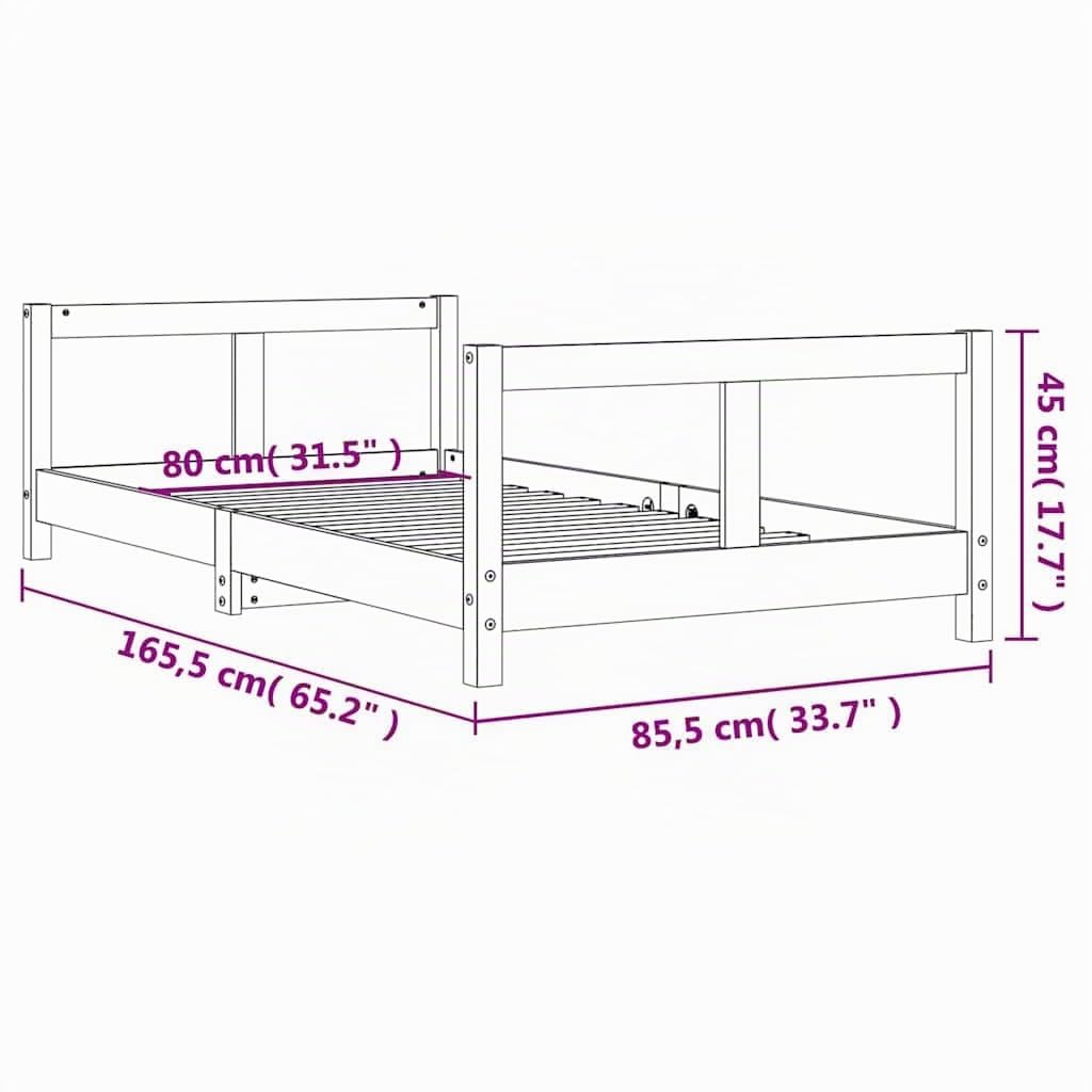 vidaXL Estructura de Cama para Niños, Somier Infantil con Cabecero, Marco de Cama, Mueble para Dormitorio, Madera de Pino Blanco 80x160 cm