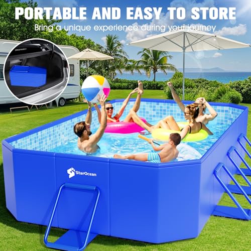 Image of StarOcean 2026 Foldable Pool, Large Non-Inflatable Swimming Pool for Kids,Adult Collapsible Pools Hard Plastic Shell, Oversized Thickened,Portable Folding Kids Pools for Backyard 90 inchx50 inchx20 inch-Blue