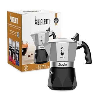 Bialetti Brikka Moka Pot Stovetop Espresso Maker Crema-Rich Italian Coffee Maker, 2 Espresso Shots (3.4 oz / 100 mL), Black