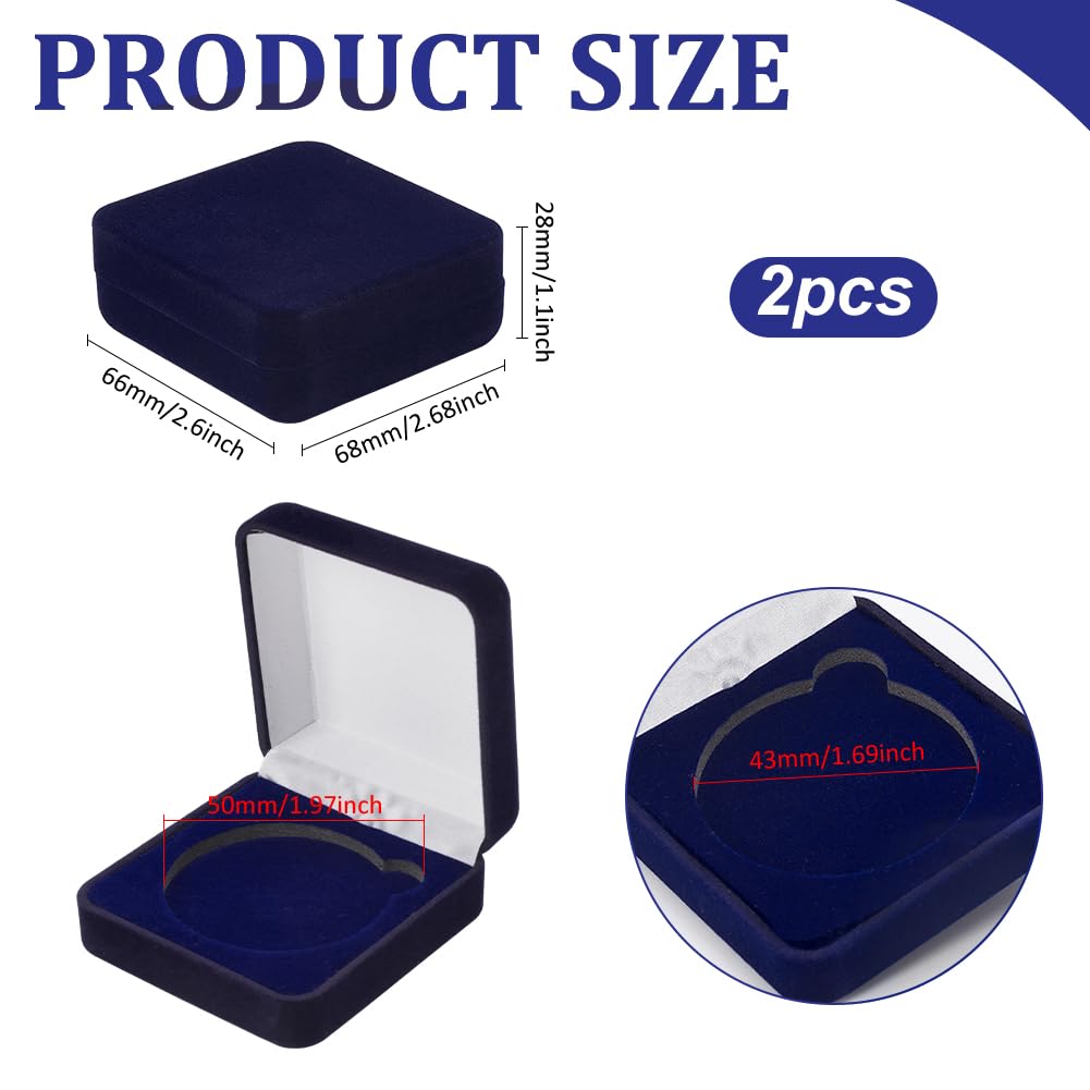 FINGERINSPIRE 4 Pcs 50mm Midnight Blue Velvet Challenge Coin Storage Gift Box 2.58x2.58x1.4 Square Badge Presentation Display Box Single School Emblem Badge Display Holder Medal Storage Case