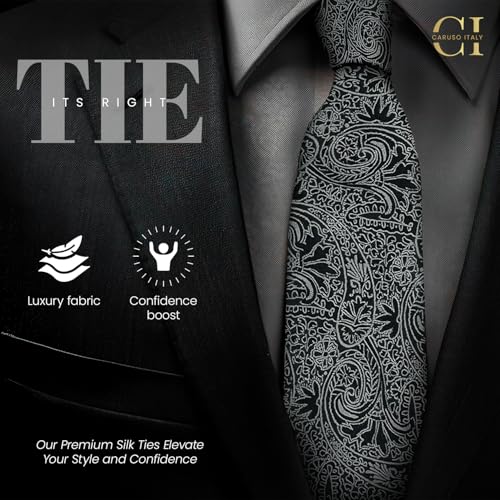 Image of Caruso Italy Men Silk Necktie, Wrinkle-Resistant, Ideal for Business, Weddings, Office, and Casual Wear, Classic and Stylish Gift