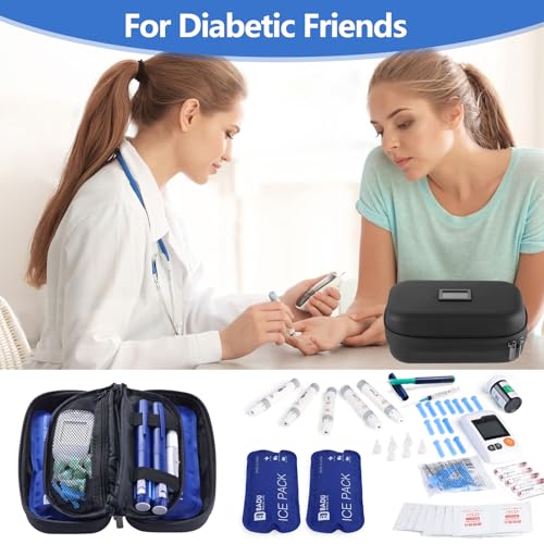 Image of Insulin Travel Organizer - TSA Approved Diabetic Medicine Storage Bag with Temperature Display and 2 Cooling Gel Packs (Black)