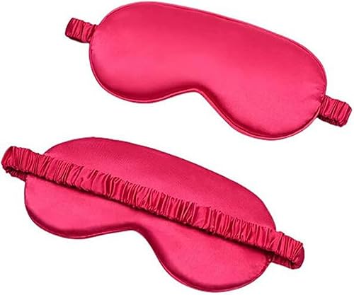 Máscara de ojos de seda morera opaca para dormir para hombres y mujeres con correa elástica fucsia