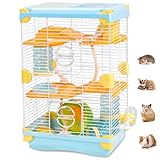 Gaiola Hamster, Terrario Gaiola para Hamster, Gaiola para Hamster 27.5X 20.5 X 42.5 CM Azul, Gaiola de Tubo Super Luxuosa 3 Camadas Hamster Escada