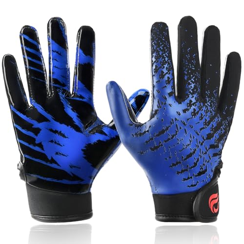 Goporoy Kids Football Gloves Youth Sticky Receiver Gloves for Boys and Girls, Blue Youth XS/S