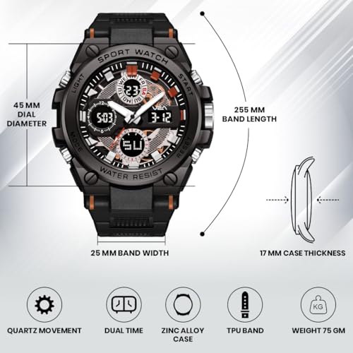 Image of V2A Stryke-TERRAX 5220 Analog-Digital Sports Watch for Men | Bold 3D Dial Design | 50M Waterproof Quartz Watch with Alarm, Stopwatch, Day-Date & Backlight | Rugged Everyday Performance