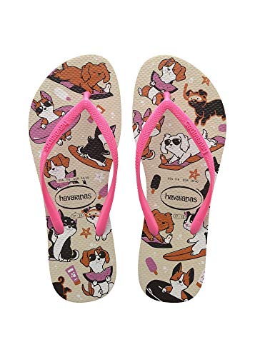 Chinelo Slim Pets, Havaianas, Feminino, Bege Palha/Maravilha Fluor, 39/40